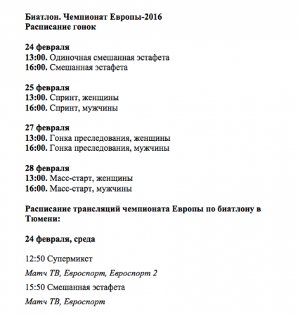 Биатлон, Чемпионат Европы 2016 в Тюмени, расписание – даты проведения, где и во сколько смотреть трансляции