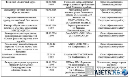 День защиты детей в Барнауле 2016: 1 июня, программа мероприятий, куда сходить с детьми