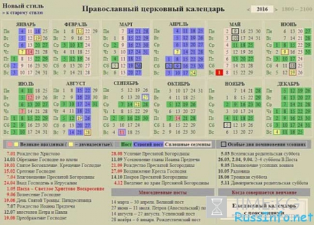 Православный календарь на 2016 год