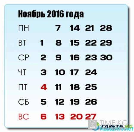 Календарь погоды на ноябрь 2016 в России