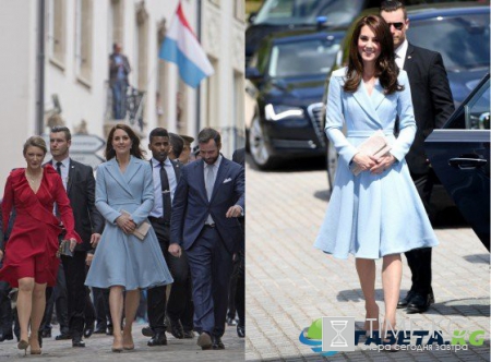 Кейт Миддлтон повеселилась на чайной вечеринке и покорила Люксембург голубым платьем-пальто