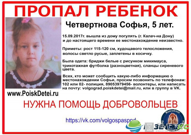 Нашлась ли девочка в Калаче-на-Дону: третьи сутки идут безрезультатные поиски