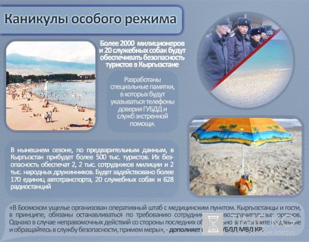Более 2 тыс. милиционеров и 20 служебных собак будут обеспечивать безопасность туристов в Кыргызстане. Более 2 тыс. милиционеров и 20 служебных собак будут обеспечивать безопасность туристов в Кыргызстане.